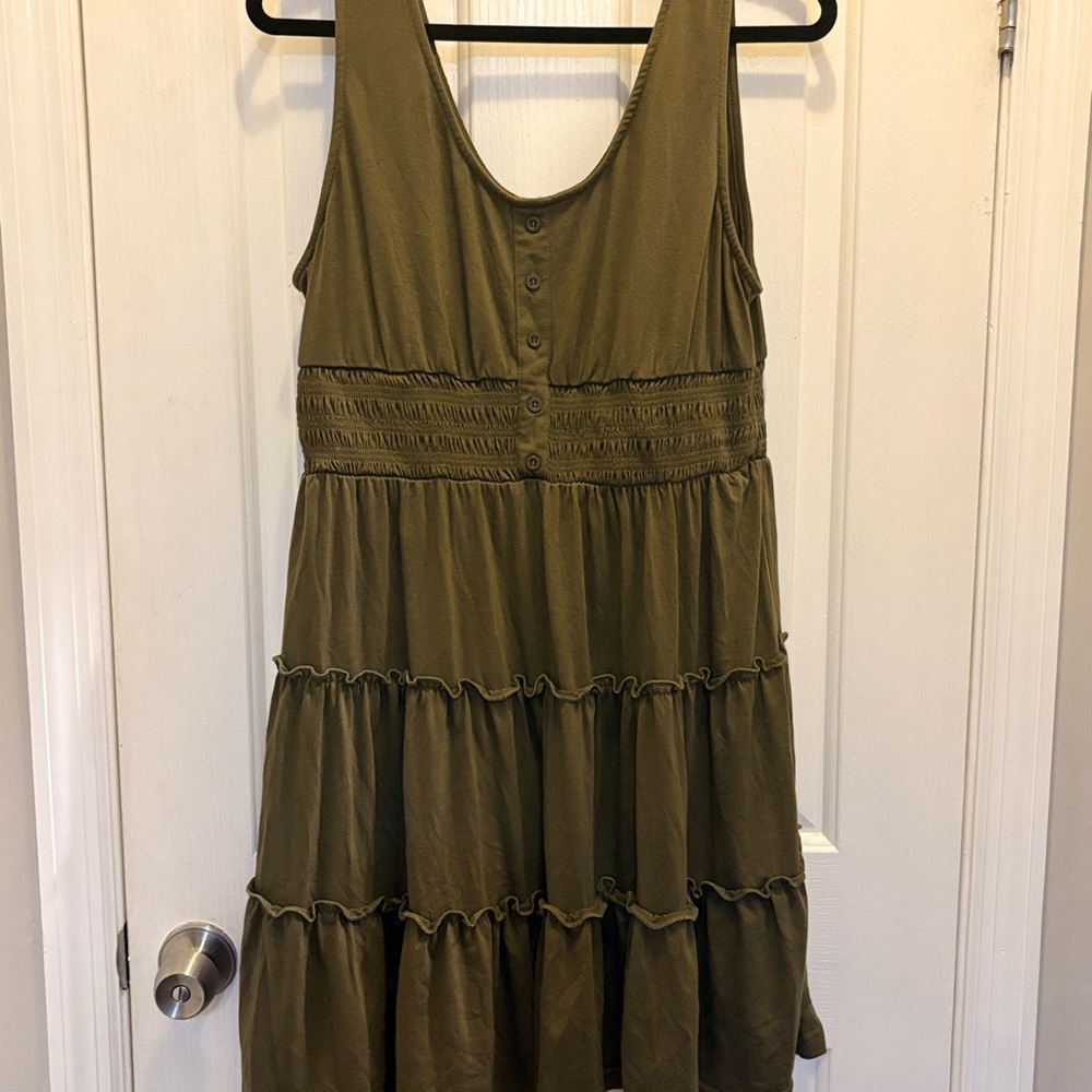 Olive Green Sleeveless Tiered Sundress